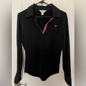 Lilly Pulitzer 1/4 Button Long Sleeve Collard Cotton Shirt Size M Pink Logo